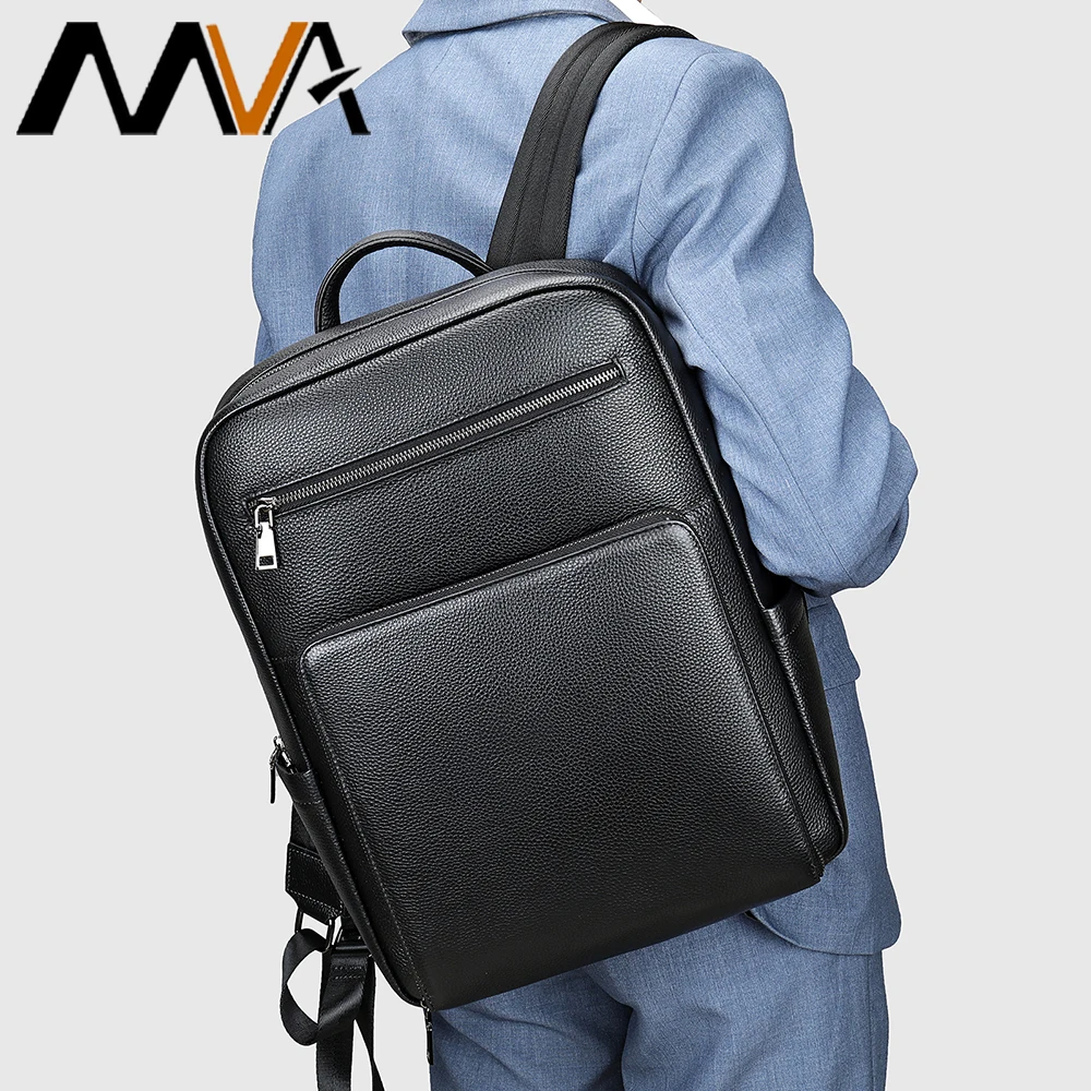 

MVA Top Layer Cowhide Genuine Leather Men's Backpack Business Casual Waterproof Pack Male For 15.6 Inch Laptop Bagpack Black