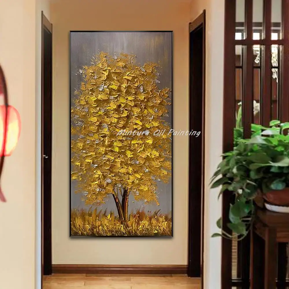 Mintura Handpainted 3D Gold Tree Oil Paintings on Canvas Modern Abstract Posters,Wall Art Picture,Room Decor,Entrance Decoration