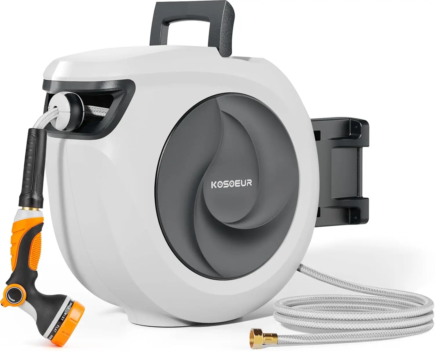 

Retractable Garden Hose Reel, 1/2 In X 100 ft Auto-Retract with 10 Pattern Nozzle and 180° Swivel Bracket