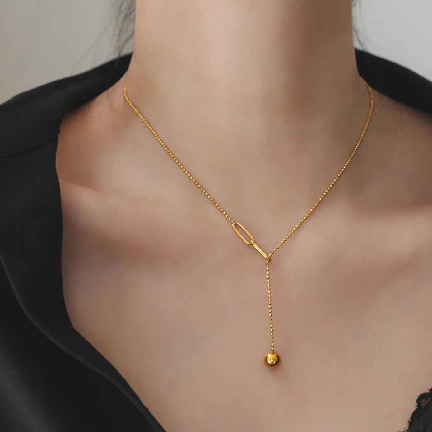 316L Stainless Steel Fashion Upscale Jewelry Casual Spheric Slide Tassel Charms Beaded Chain Choker Necklaces Pendant For Women