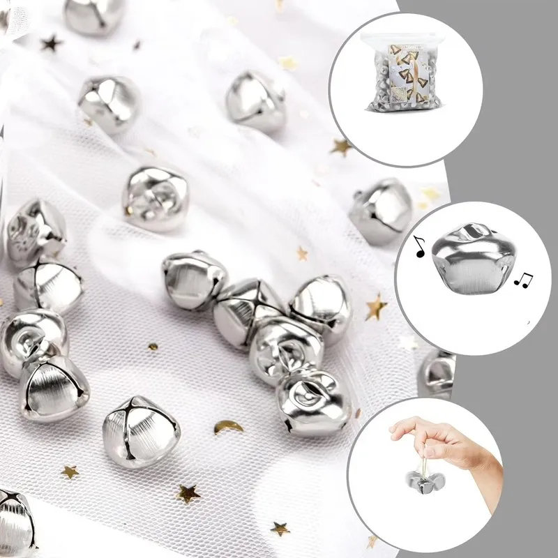 15mm Christmas Decoration Bells 150 pcs, Small Delicate Size, Cross Shape Design, for DIY Craft Accessories, Silver