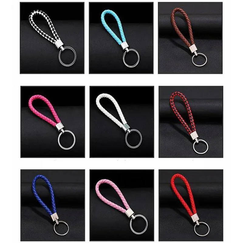 Colorful Pu Leather Braided Woven Rope Keychains Couple Rings Fit Diy Bag Pendant Key Chain Car Keyrings Men Women Small Gift