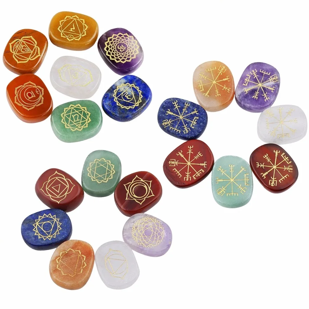 

TUMBEELLUWA 7 Chakra Engraved Symbols Crystal Healing Reiki Energy Balancing Palm Stone Worry Stone Jewelry Decoration