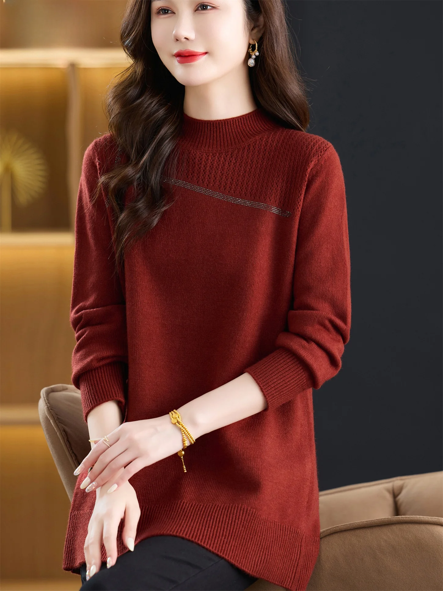 

Faionable Mommy Winter New Sle Чистая цветная шерстяная юбка средней длины Внутренняя одежда сверкающие бриллианты плюс размер Утягивающий топ для M...