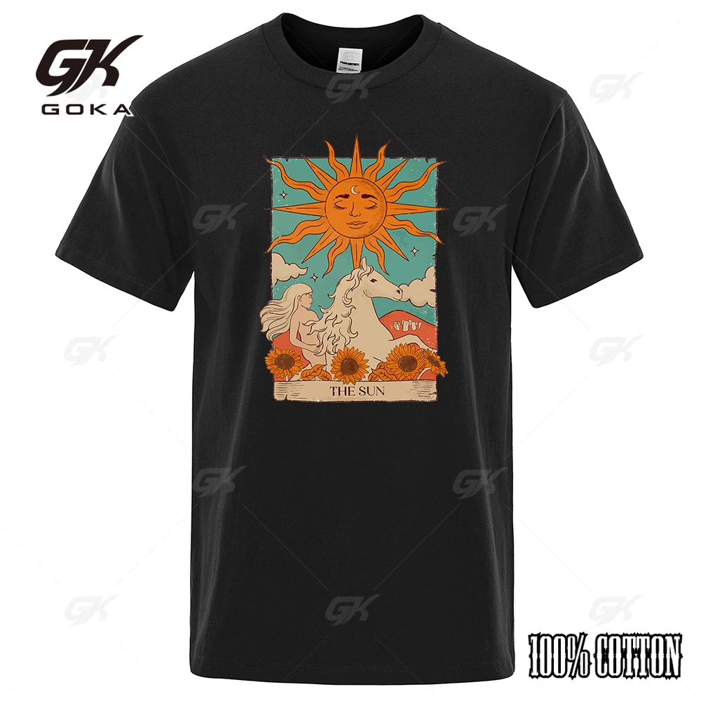 Tarot Card Art The Sun Creativity Print T-Shirt Man Loose Oversize T-Shirt Vintage Casual Top Fashion Casual Cotton Tees Clothes