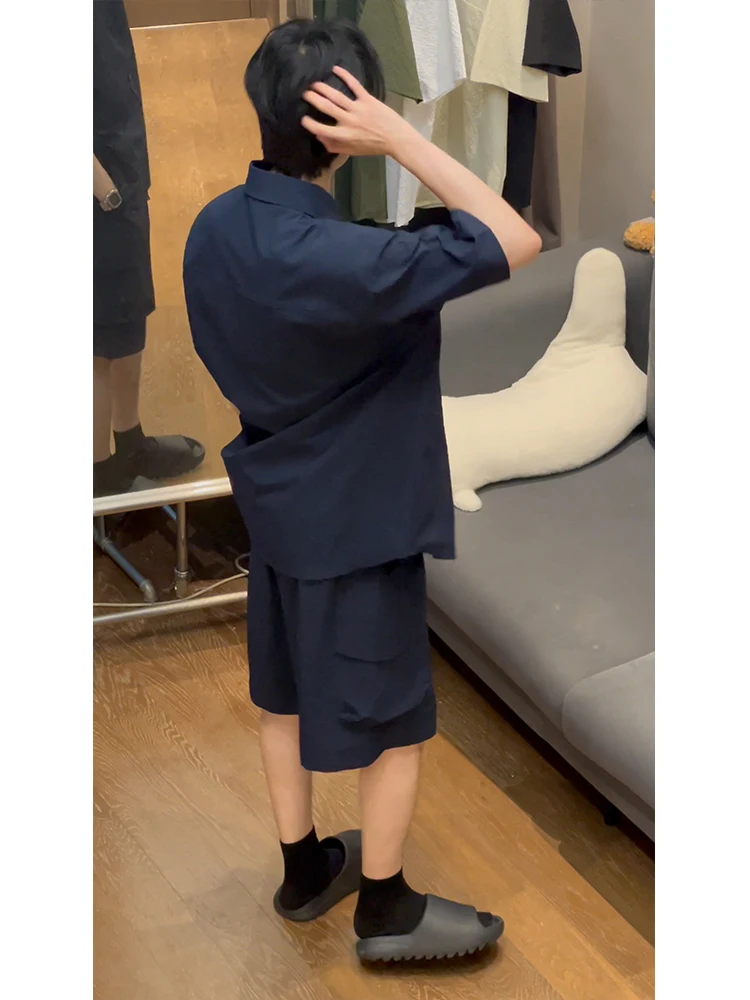 Cool Stylish Qing Blue Bubble Short Sleeve Shorts Set for Boys Summer Casual Sports Two Pieces Whole Set High End Feeling