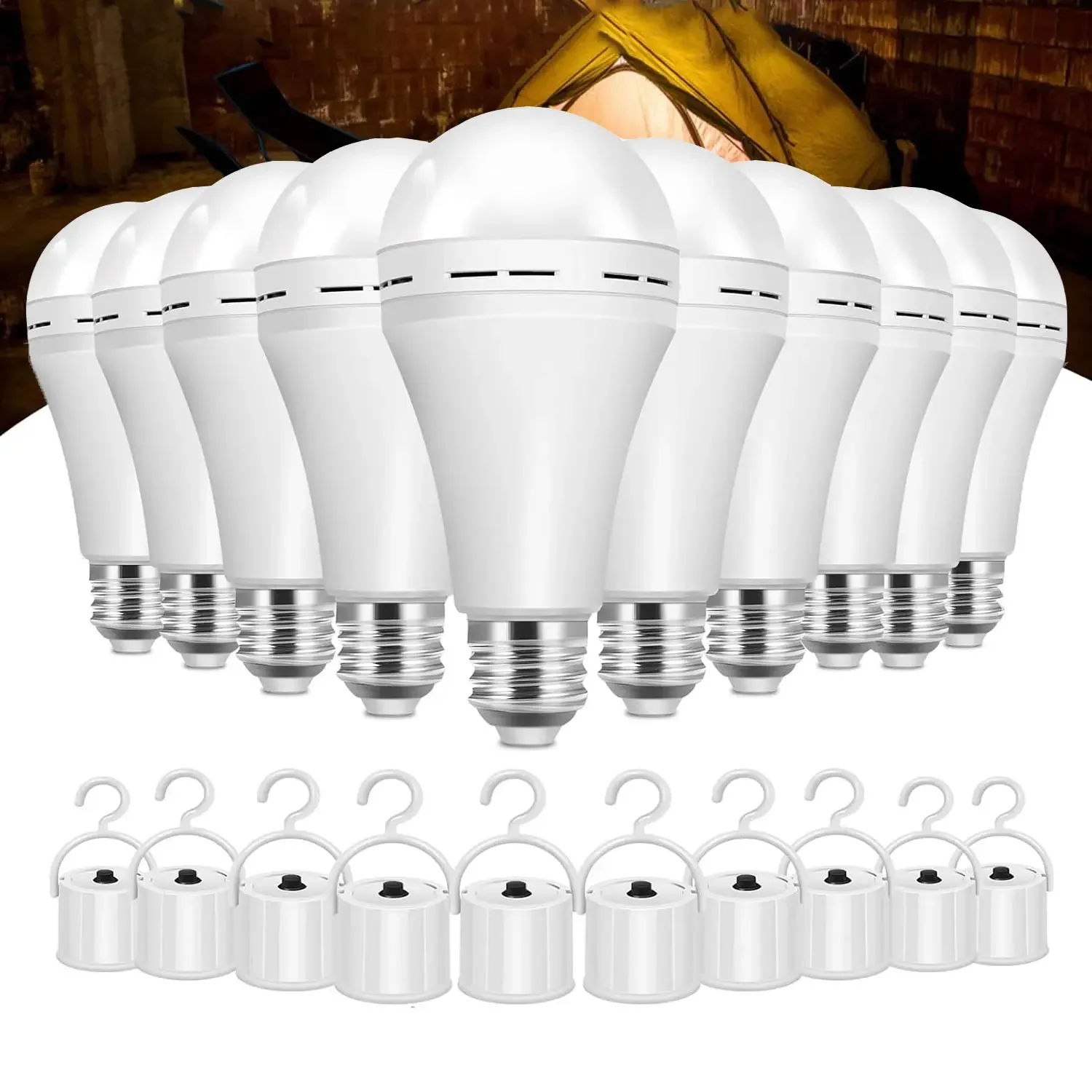 4/10 Pack Rechargeable Emergency Light Bulbs A19, Camping Lamp Battery Powered LED Light Bulb 3000K Daylight E26 E27 15W Equivalent 60W with 1200mAh for Home Power Outage Camping Hurricane Incandescent Light Emergency Light Bulb