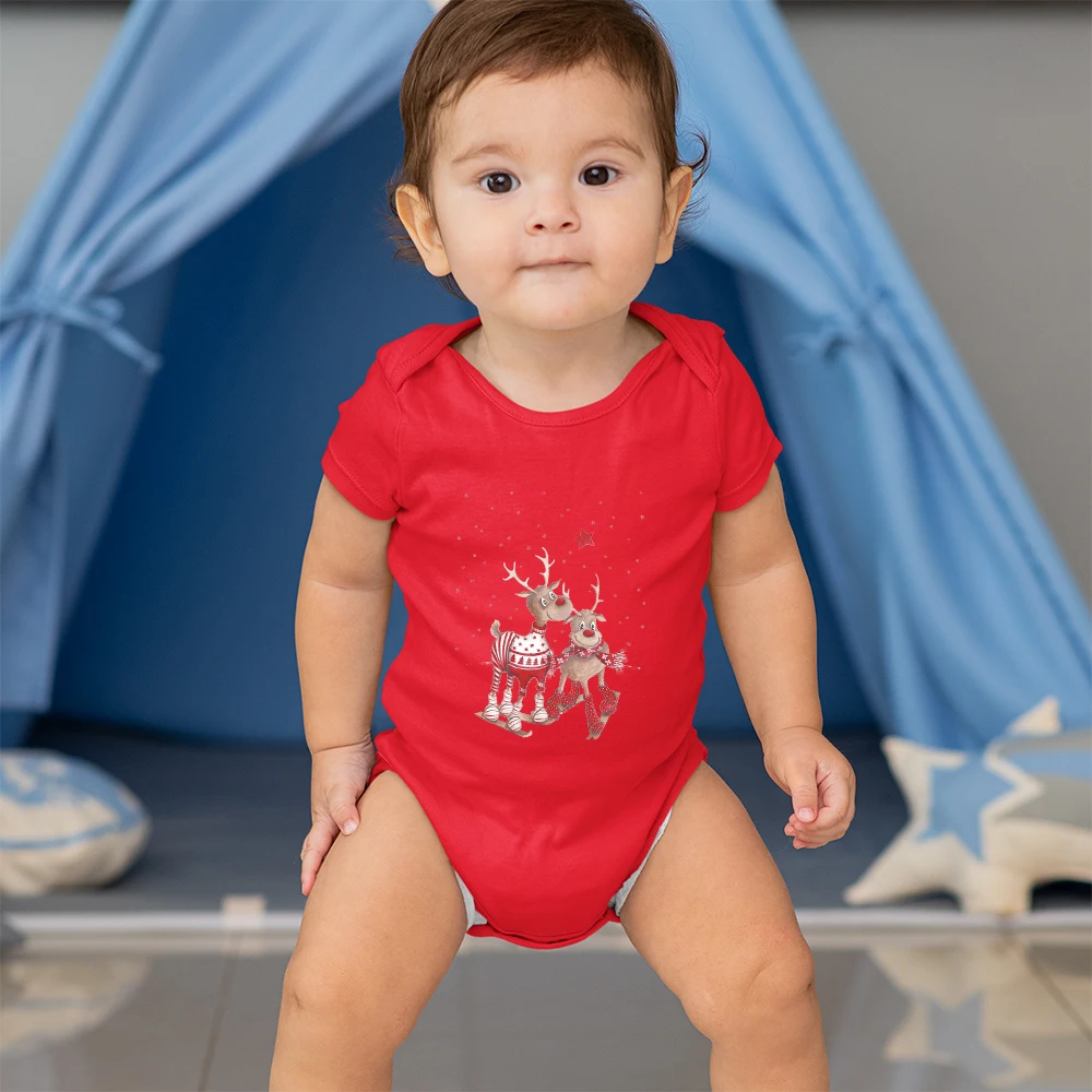 Monos con estampado de Reno navideño Kawaii para bebé, niño y niña, moda de dibujos animados, monos infantiles rojos, pijamas para bebé recién nacido