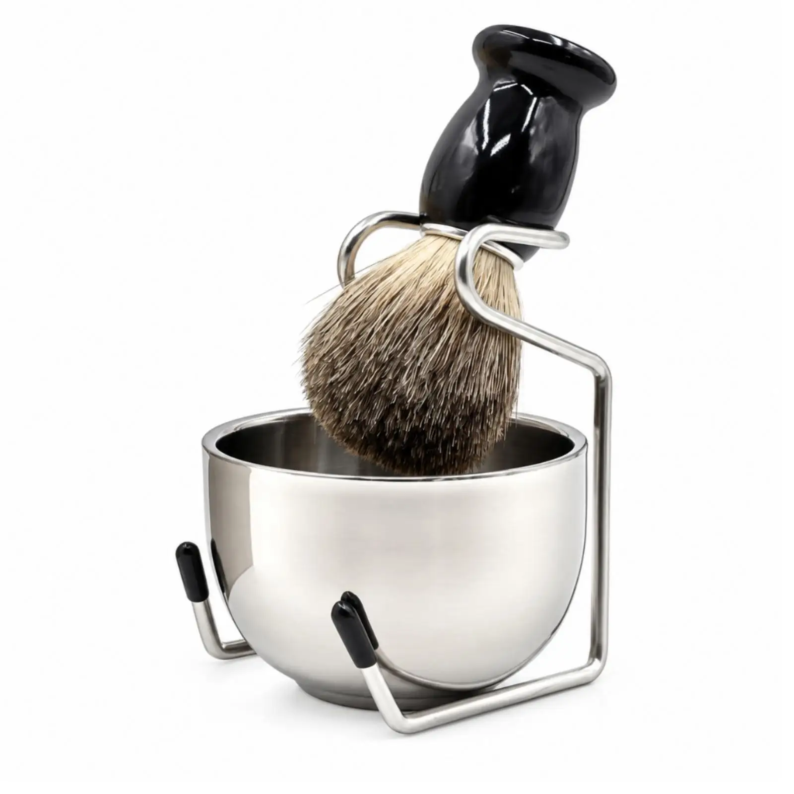 Shaving Kit with Stainless Steel Stand Manual Shaving Brush Kit Smooth Shave for Barbers, Everyday Grooming, Restroom Counter,