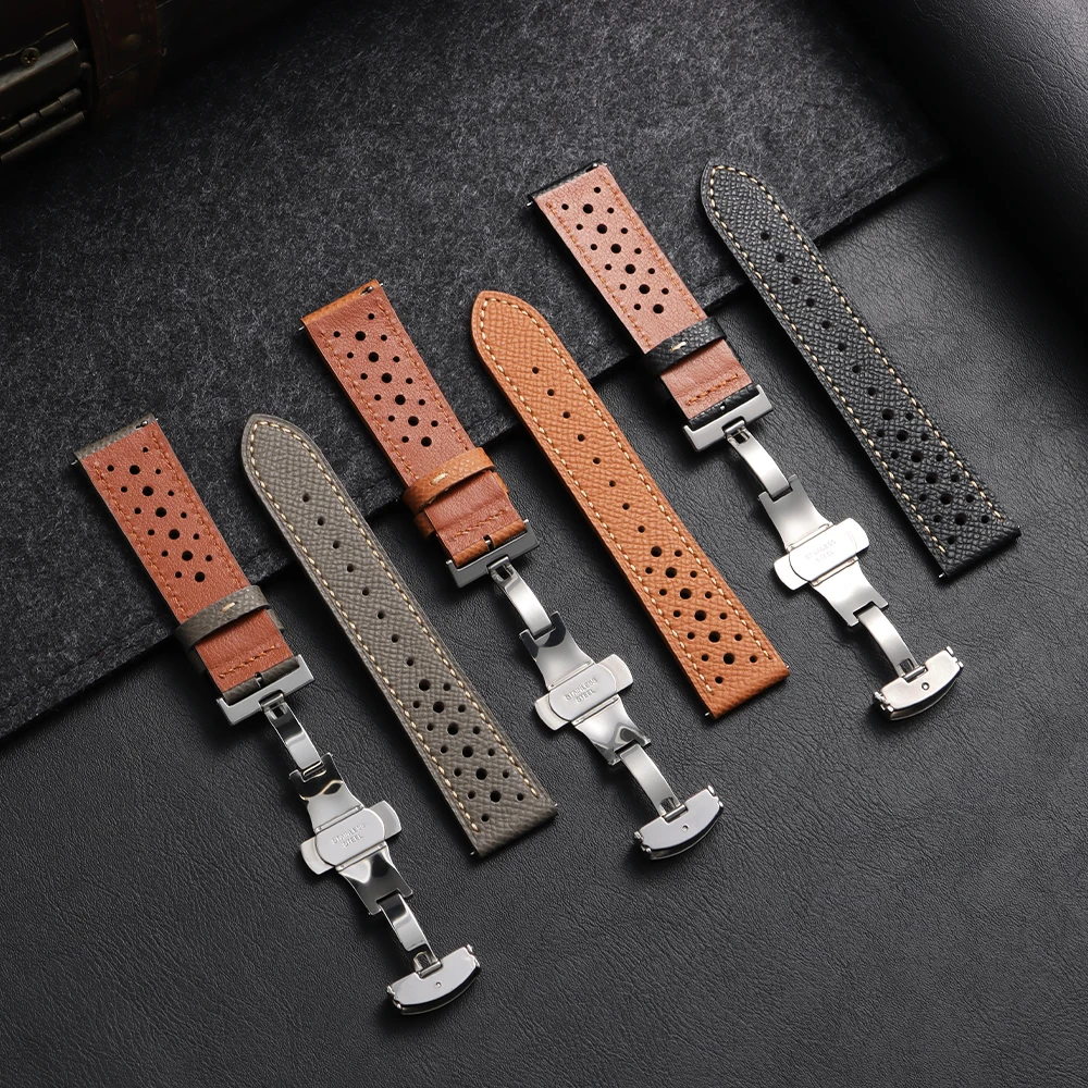العالمي حقيقية جلد البقر حزام (استيك) ساعة اكسسوارات 18 مللي متر 19 مللي متر 20 مللي متر 22 مللي متر الرجال النساء تنفس سوار حزام فراشة مشبك