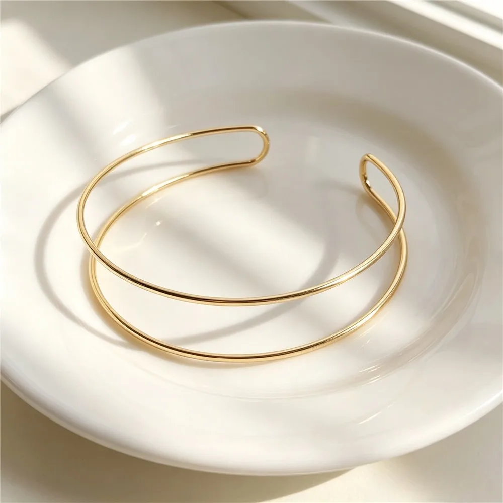 Brass 14K Gold Plated Copper Wire Double Loop Base Bracelet Wire Wrap DIY Beaded Bracelet Findings