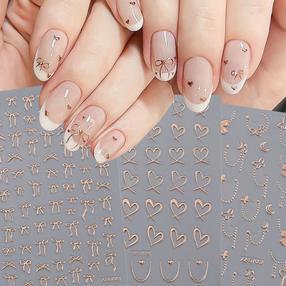12pcs 3D Rose Gold Gothic Nail Stickers Nail Art Lines/Bows/Hearts Nail Decals Retro Punk Style Thorns Flame Lines Nail Designs*