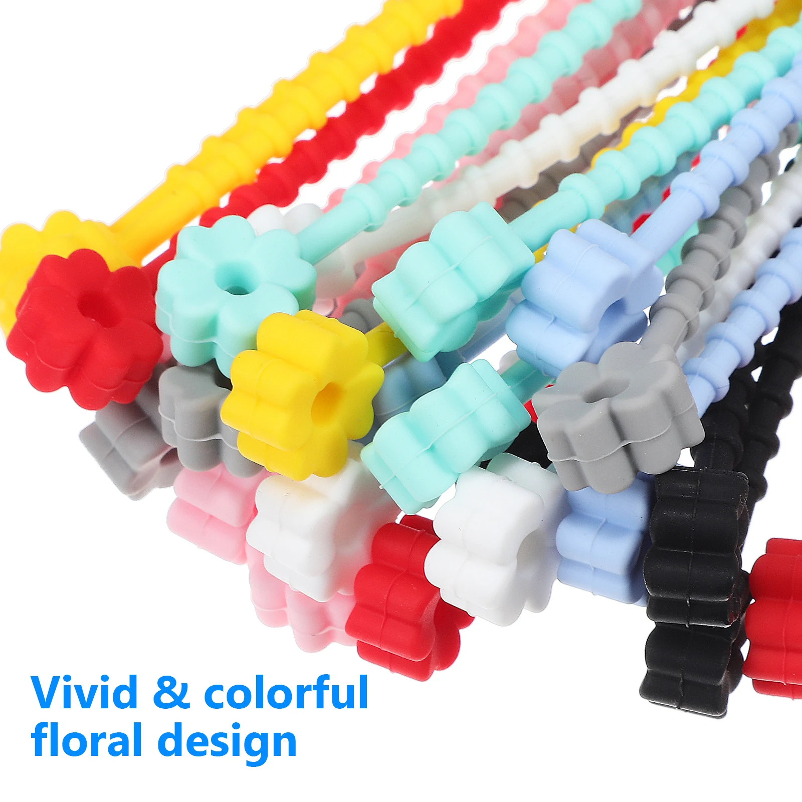 

24pcs Silicone Cable Ties Reusable Cord Ties Flexible Wire Organizer Colorful Flower Shape Selflocking Design For Earphone