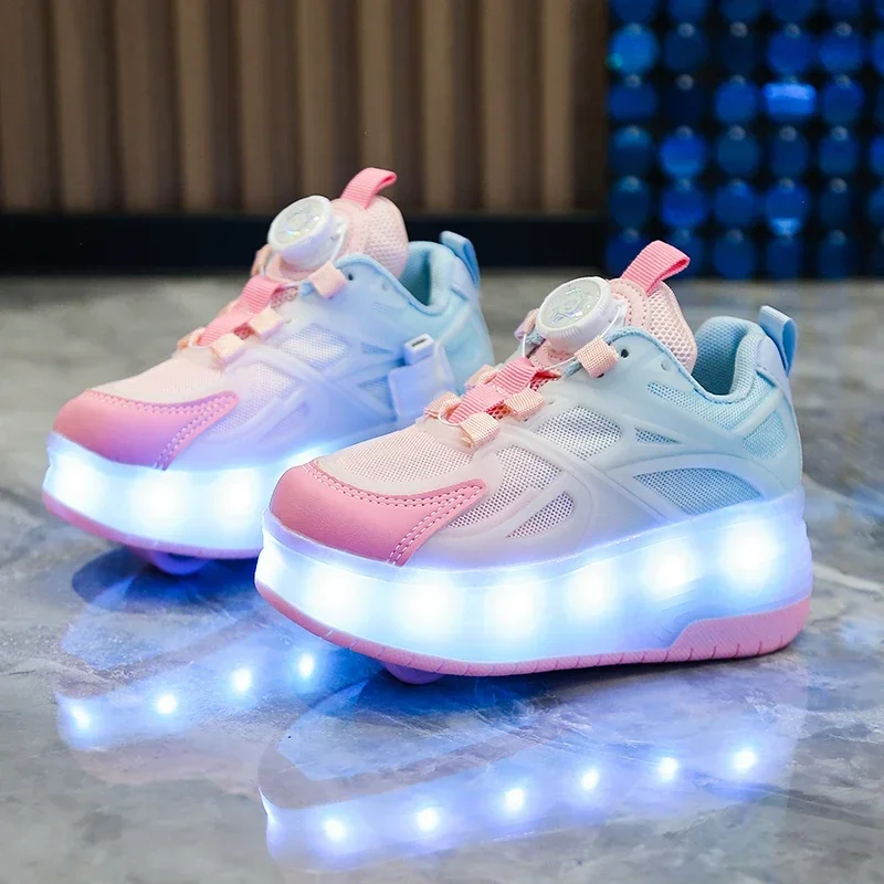 Kid Boys Girls Flashing Roller Skate Shoes Children Fashion LED Light Up Shoes USB Charging Luminous Wheels Sneakers for Street