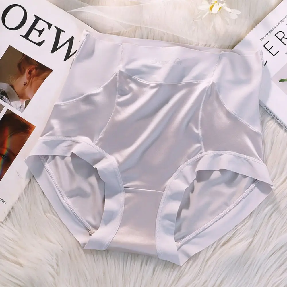 

Breathable Japanese Traceless High Waist Silk Solid Color Korean Underwear Satin Women Panties Plus Size Briefs