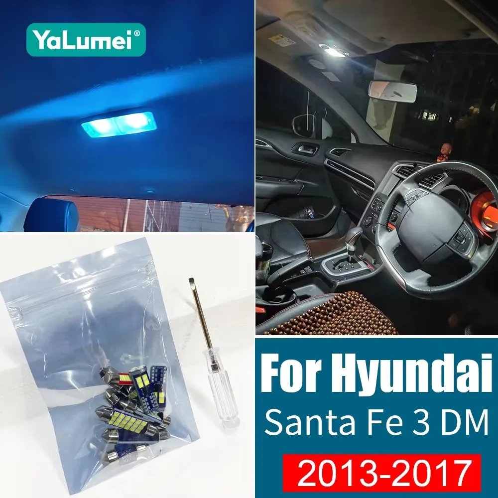 For Hyundai Santa Fe 3 DM 2013 2014 2015 2016 2017 7PCS Car LED Bulb Interior Reading Lamp Vanity Mirror Trunk Light Accessories
