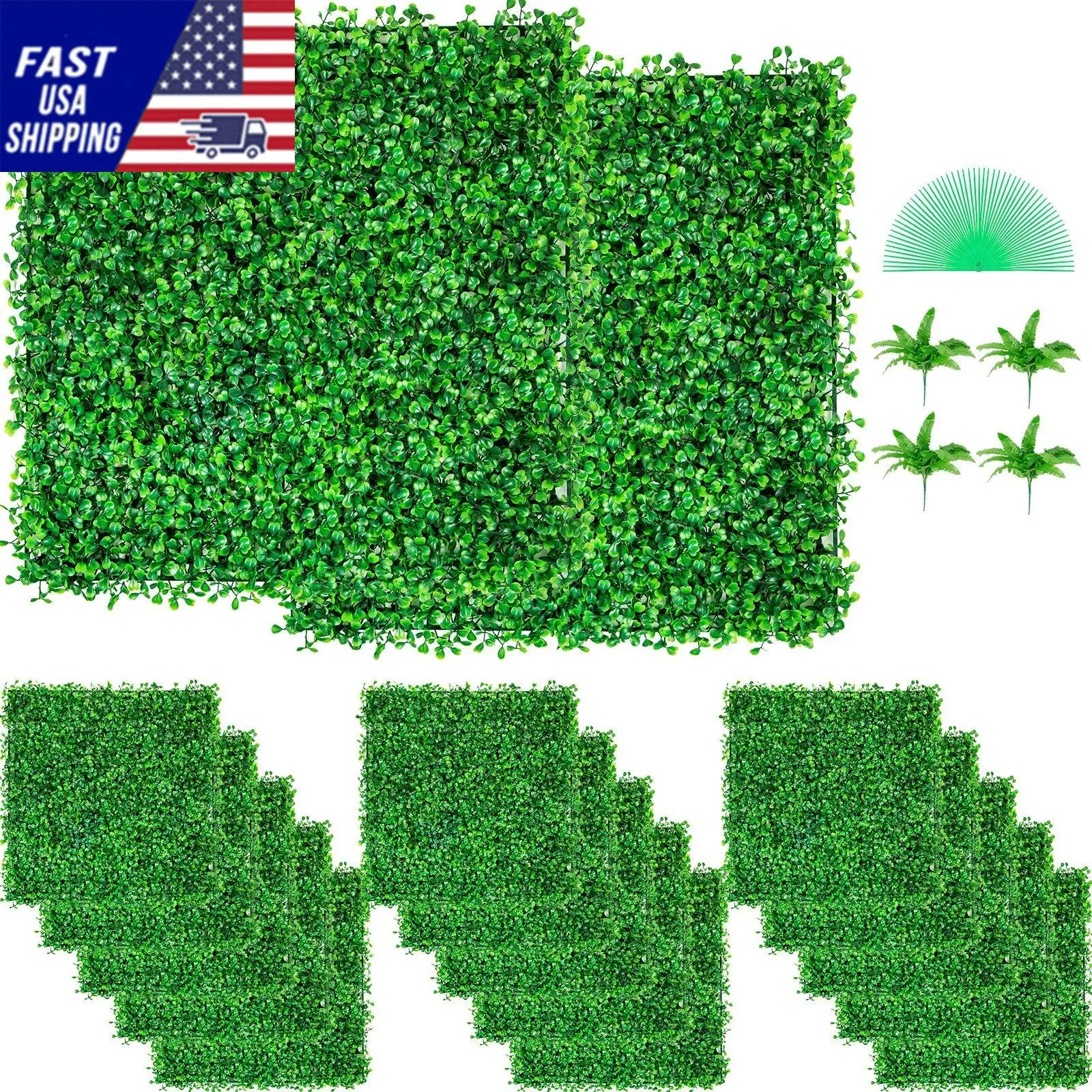 Artificial Boxwood Panel UV 48pcs Boxwood Hedge Wall Panels Artificial Grass Backdrop Wall 10X10