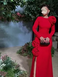 Oisslec-Robe de Bal Élégante et Vintage avec Fente Latérale, Tenue de Soirée Sexy à Fleurs Rouges, pour Occasions Formelles