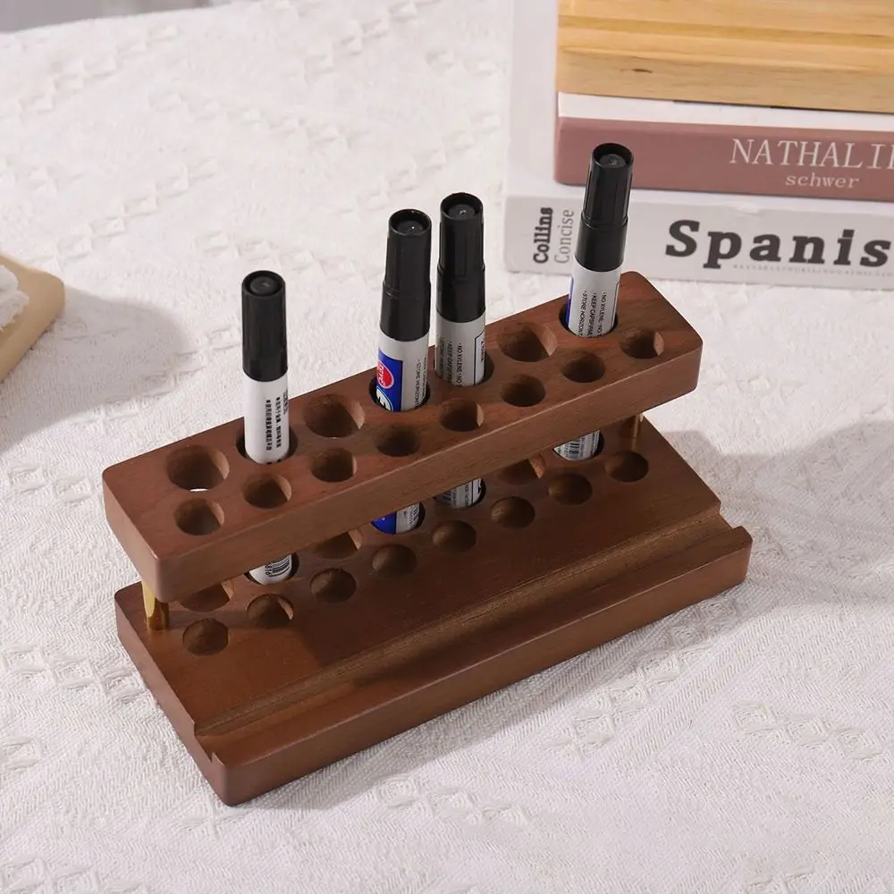9/15 Slots Walnut Pens Holder Multifunction Creative Makeup Brush Holder Saving Space Phone Stand Brush Display Case