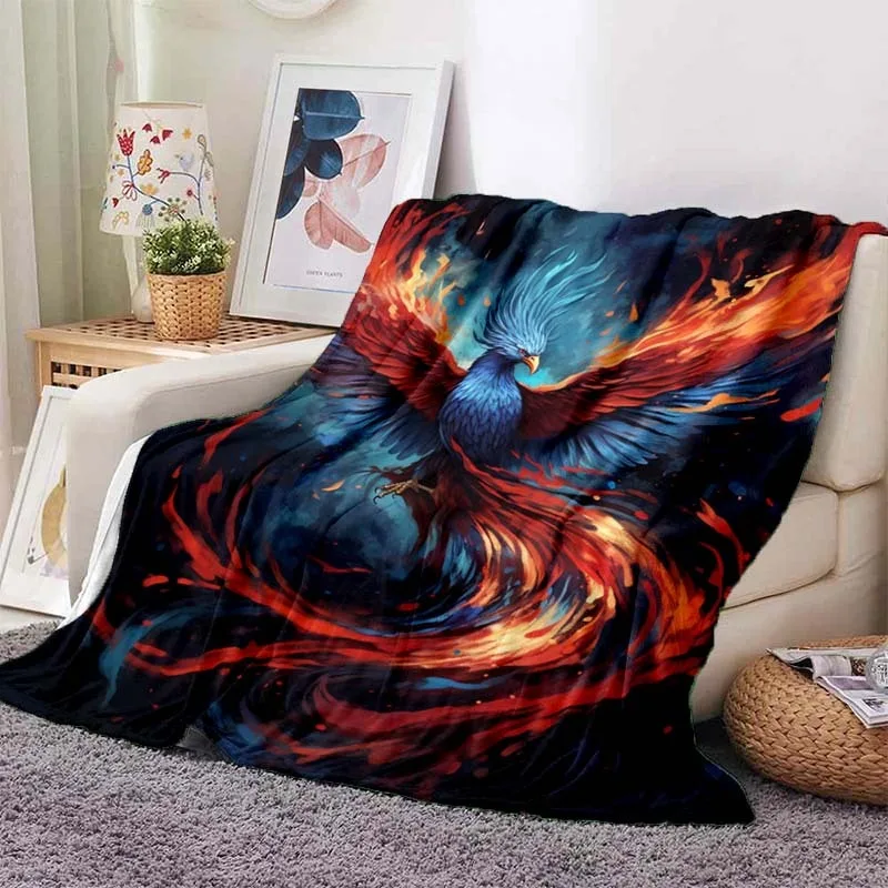 Blue Fire Phoenix Lightweight Flannel Blanket Throw for Sofa Bed Travel Camping Living Room Decor