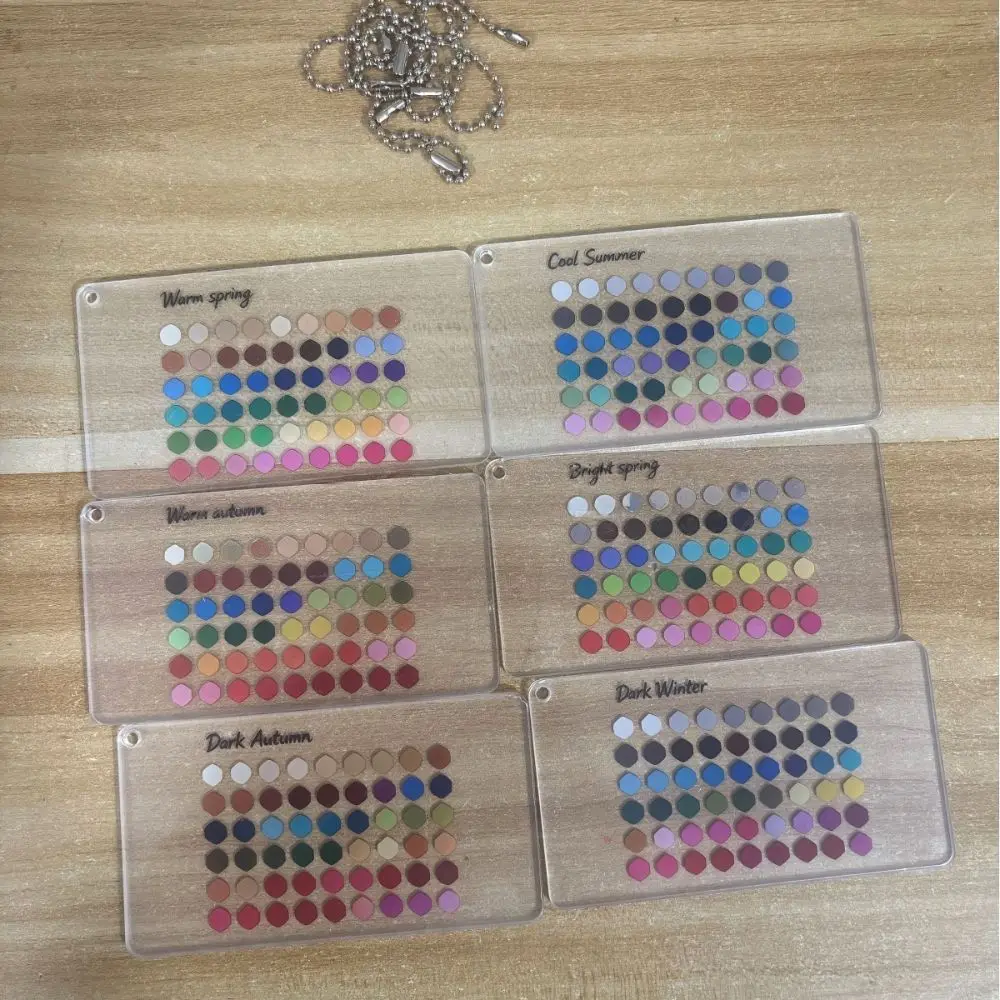 6PCS Acrylic Seasonal Color Selection Cards Transparent Base Double Sided Color Analysis Cards Keychain