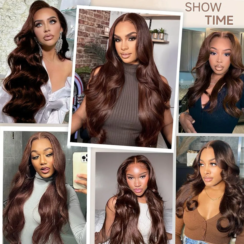 # 4 الشوكولاته براون الجسم موجة الدانتيل شعر مستعار أمامي شفاف 13x6 HD الدانتيل الباروكة الأمامية قبل قطعها الملونة 100% خصلات الشعر المستعار الإنسان 36 بوصة #4
