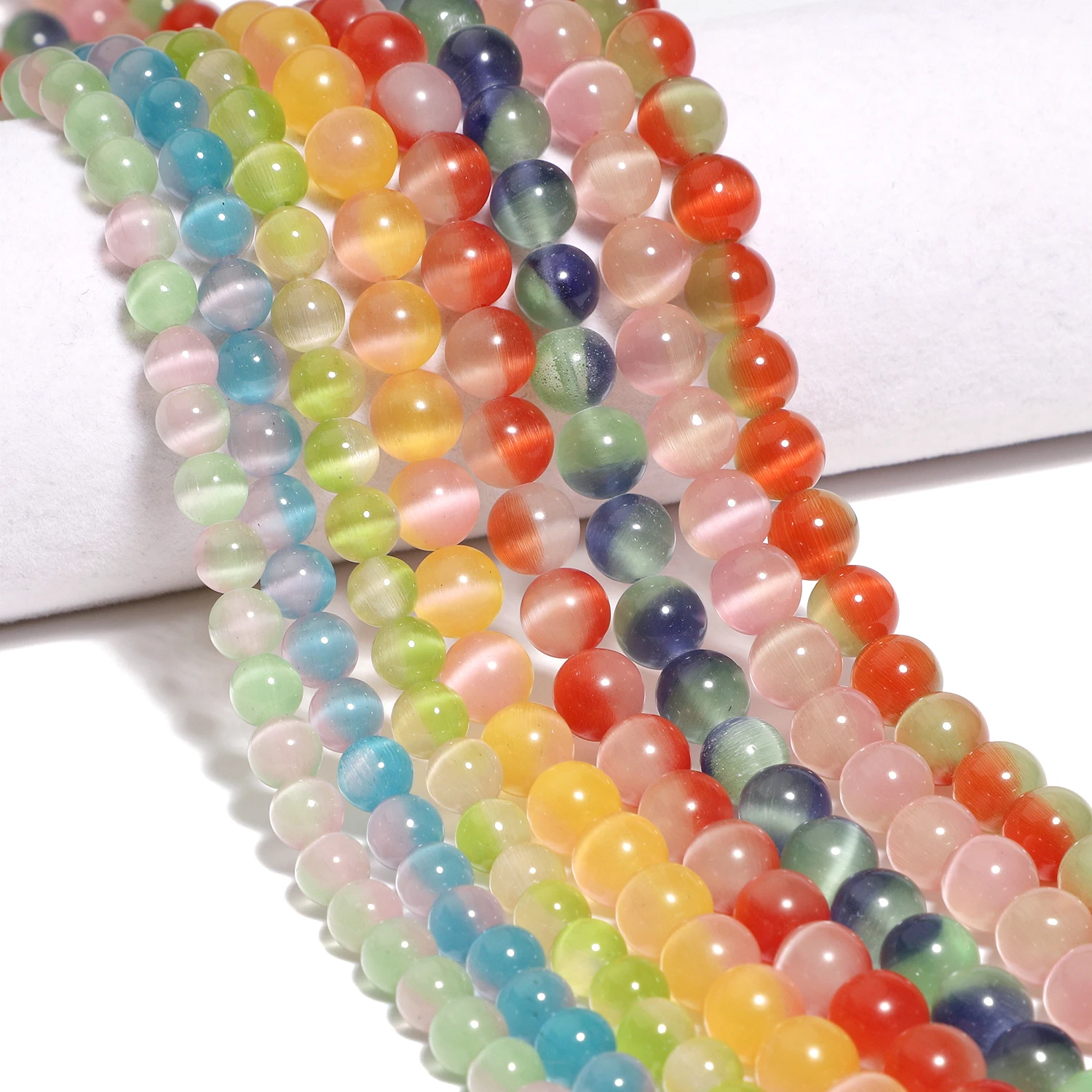 8mm/10mm Glass Bicolor Cat Eye Stone Beads Loose Spacer Beads for Jewelry Making Diy Bracelet Necklace Earrings Accessories