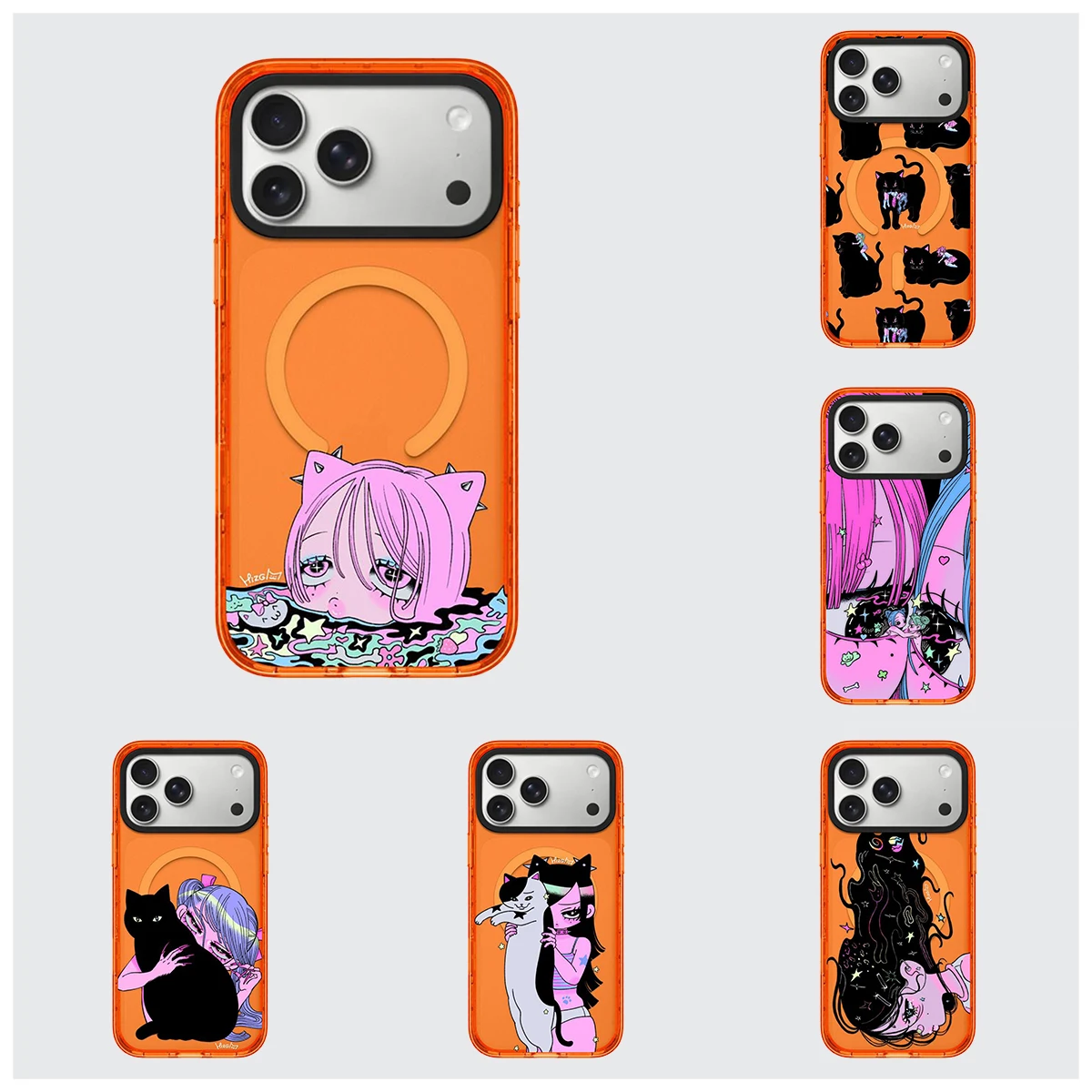

Anime Pink Hair Girl Impact Orange Border Magnetic Cover for IPhone 12 13 14 15 16 17 Pro Max Case for IPhone 17 Air