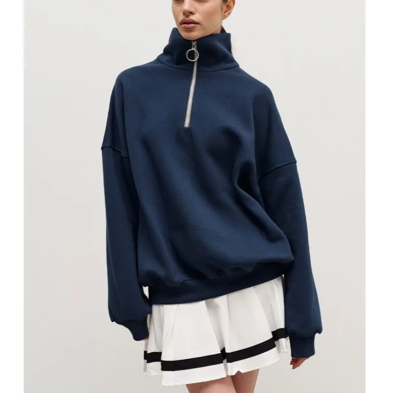 

2025New Half Zipper Design Sweatshirts For Women Autumn Y2K Vintage Stand Collar Pullover Hoodies Korean Fashion Casual Sudadera