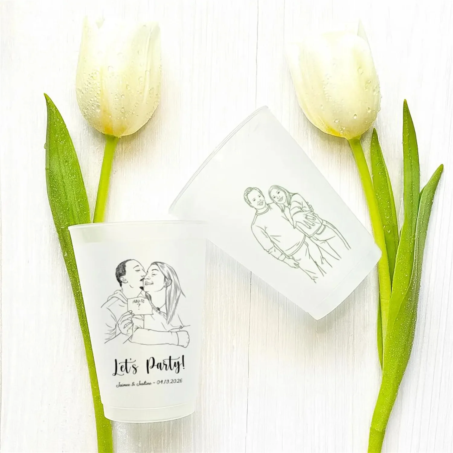 

Custom Portrait Wedding Frosted Cups, Custom Engagement Party Cups with Face, Customized Portrait Frosted Cups, Wedding Plastic