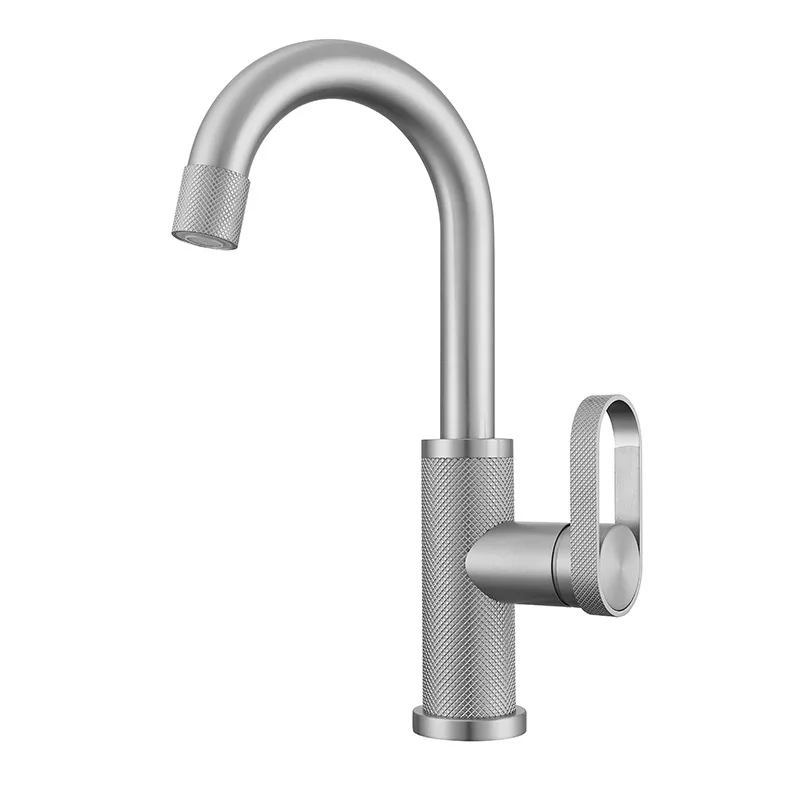 Bathrom Basin Faucet Hot and Cold Lavatory Sink Faucet  Bathroom Vessel Sink Mixer Taps 304 SUS Single Lever Grey Sink Mixer