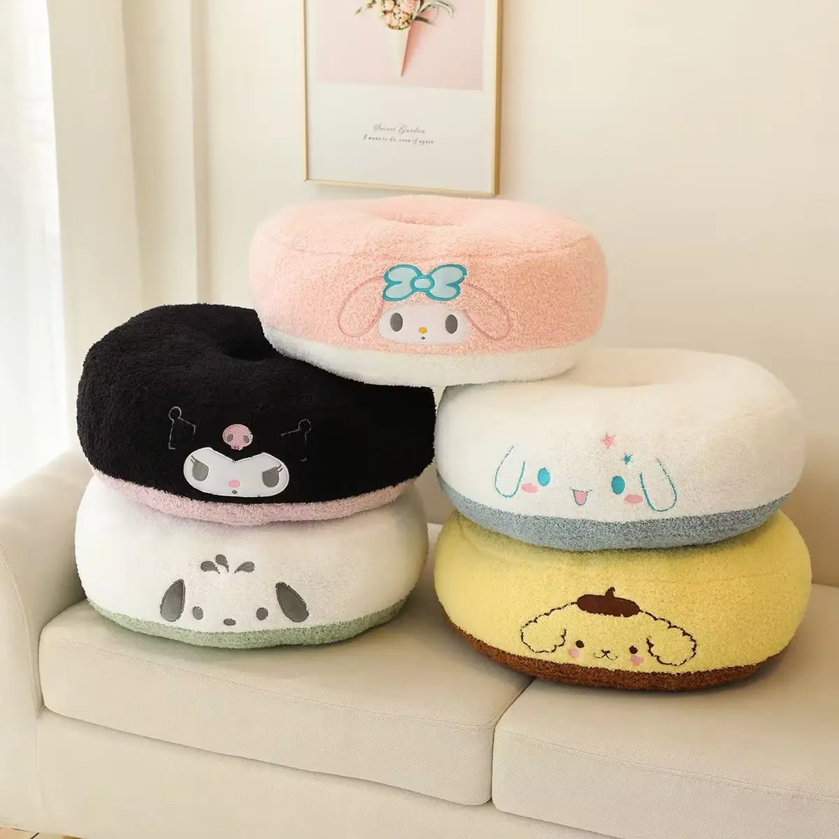 Sanrio Series Donut Shaped Plush Cushion Kuromi My Melody Pochacco Cinnamoroll Plush Seat Cushion Gifts For Children