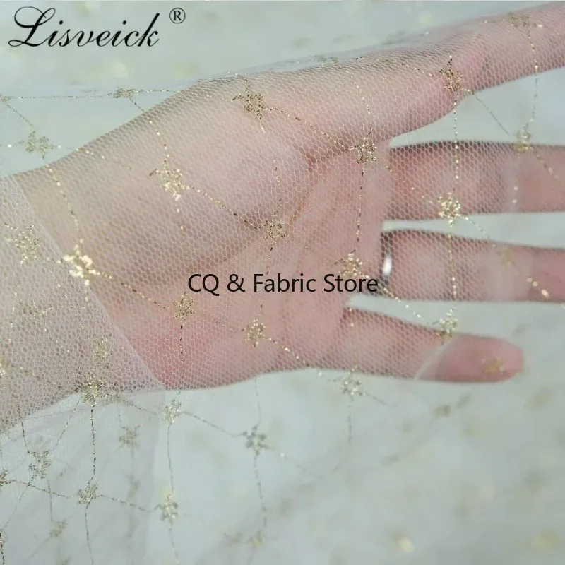 

Gold Mesh Fabric, Classic Diamond Plaid Plum Jacquard Mesh Fabric DIY Women's Clothing Decorative Tulle Fbric