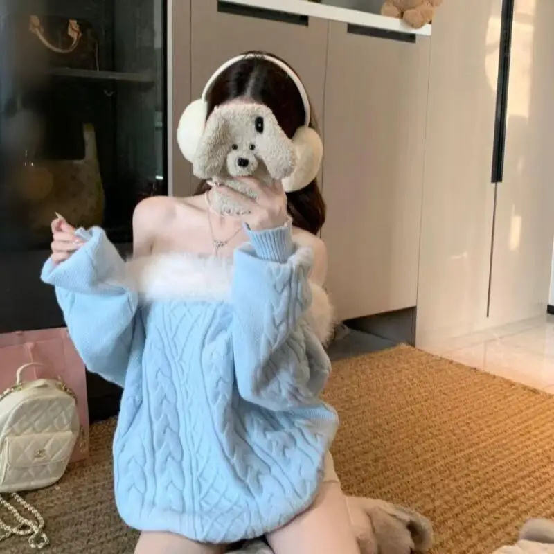 

Рождественский красный свитер с открытыми плечами, женский новогодний праздничный элегантный вязаный топ с длинными рукавами, женская повседневная зимняя одежда для вечеринок