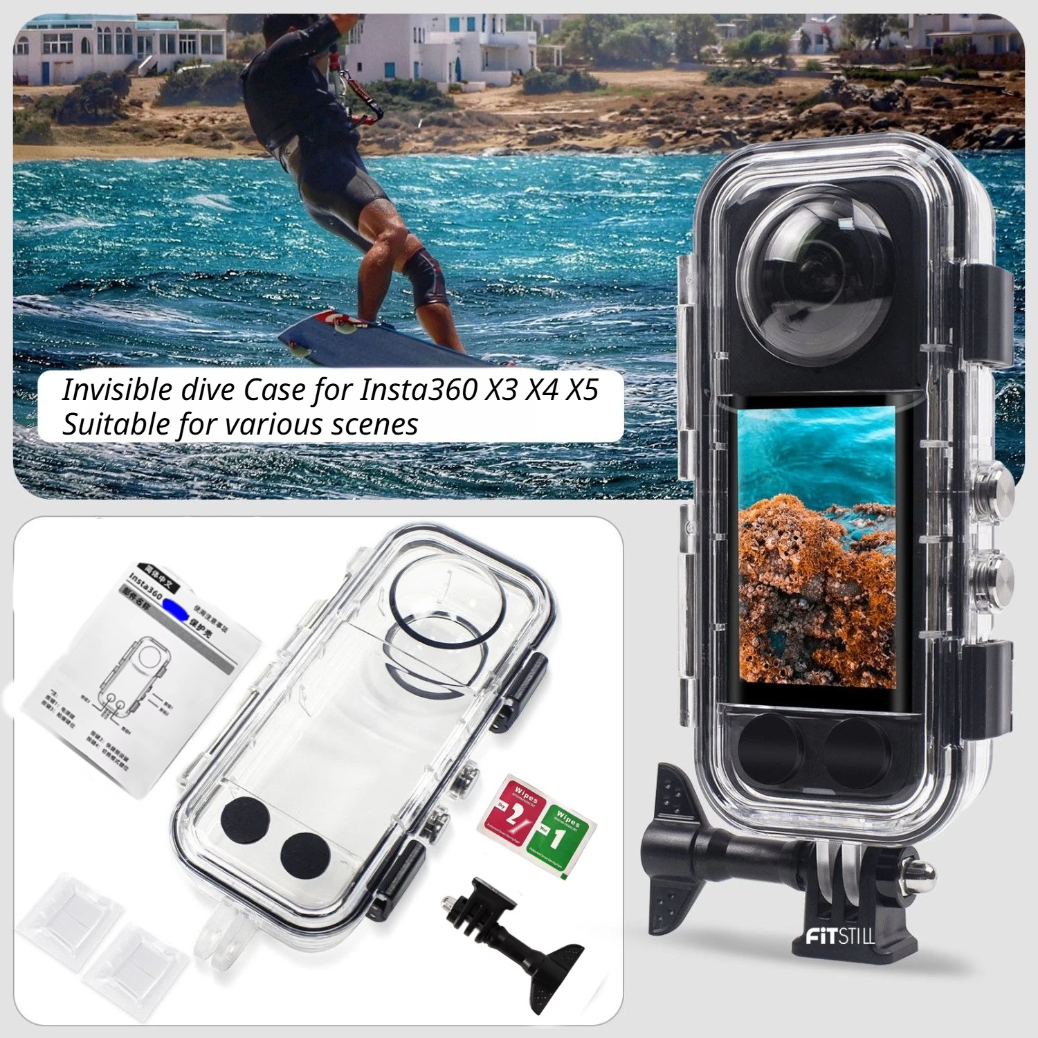 

Invisible dive Case for Insta360 X3 X4 X5 Waterproof Housing Cover for Insta360 dive Case Underwater 45M Dive Shell Accessories