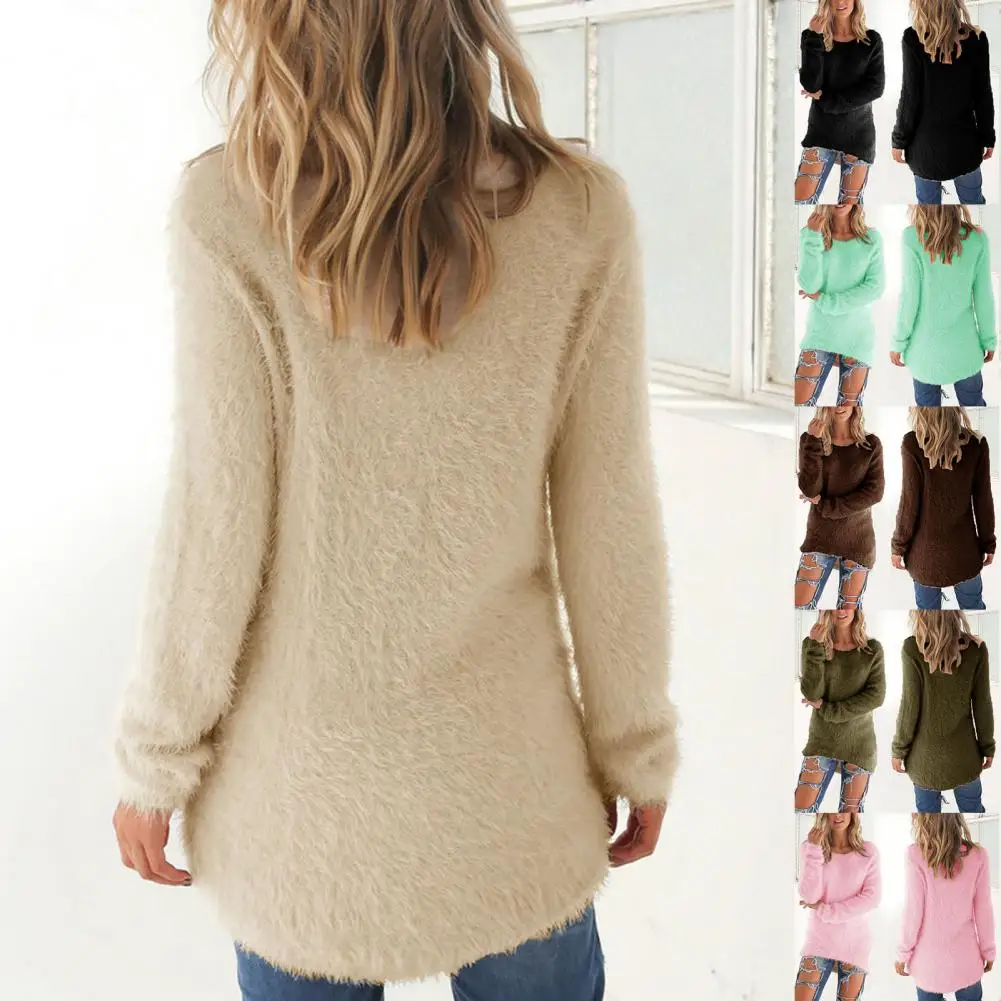 

Casual All-Match Fluffy Women Sweater Streetwear Knitted Pullover Irregular Hem Knitted Pullover for Gathering