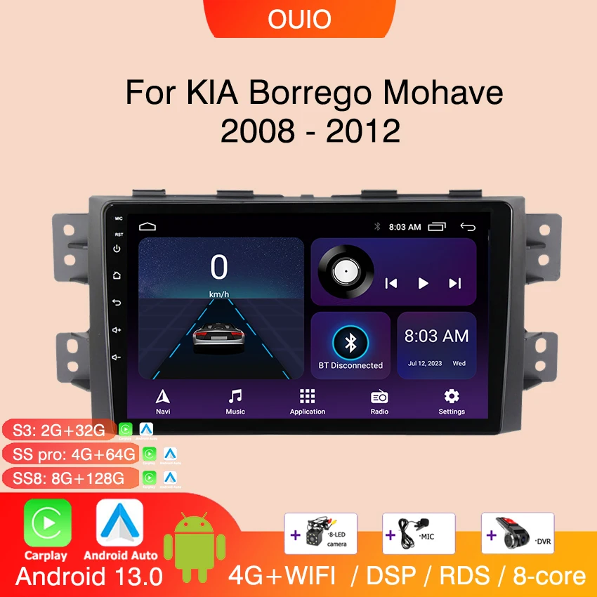 

Android 13 Carplay Radio For Kia Borrego Mohave 2008 - 2012 Car stereo Multimedia Player Android Auto GPS navigation WIFI BT