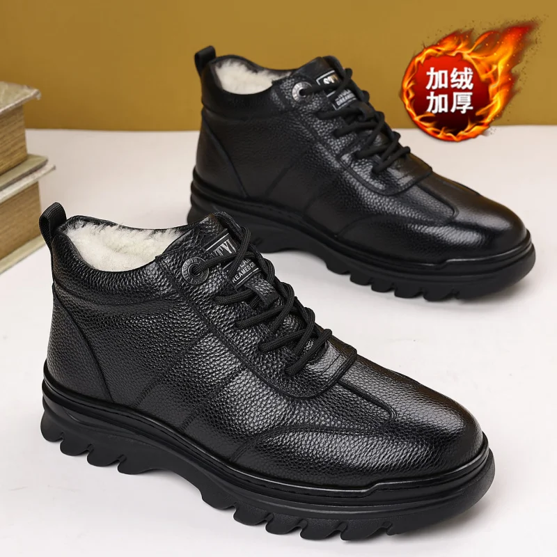 

Snow boots men's shoes winter with plush insulation Northeast cotton shoes fur integrated waterproof and anti slip thick sole he