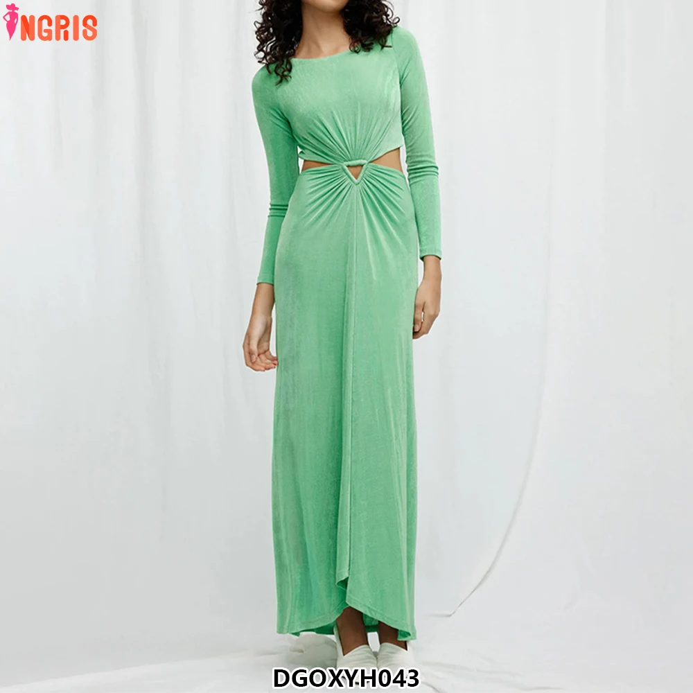 

High Quality Sexy Slim Green Evening Dress New Waist Hollow Out Sheath Elegant Long Dress-DGOXYH043