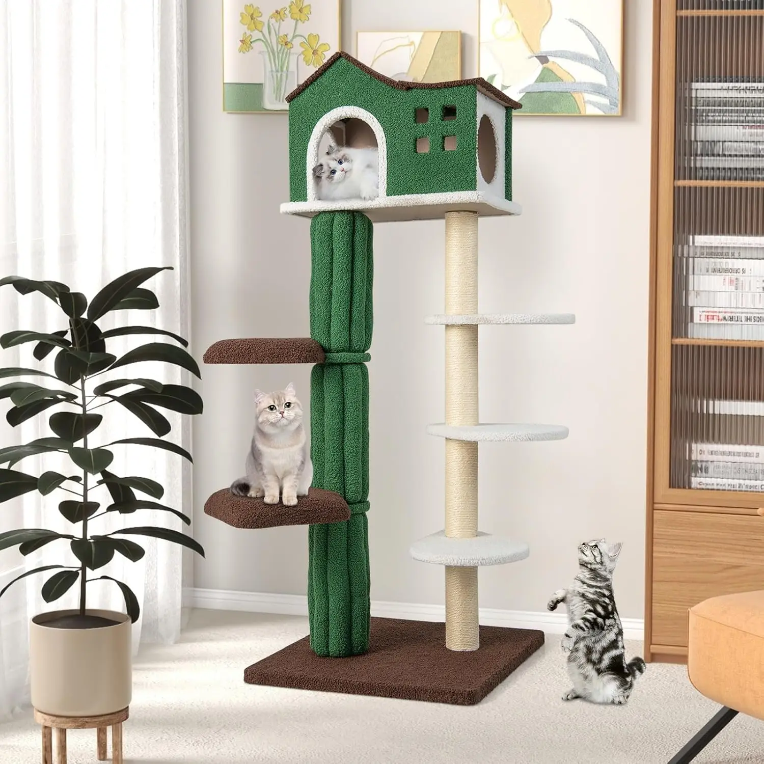 Multi-Level Cat Tree for Indoor Cats,Cat Activity Center with Anti-Tipping Device,60