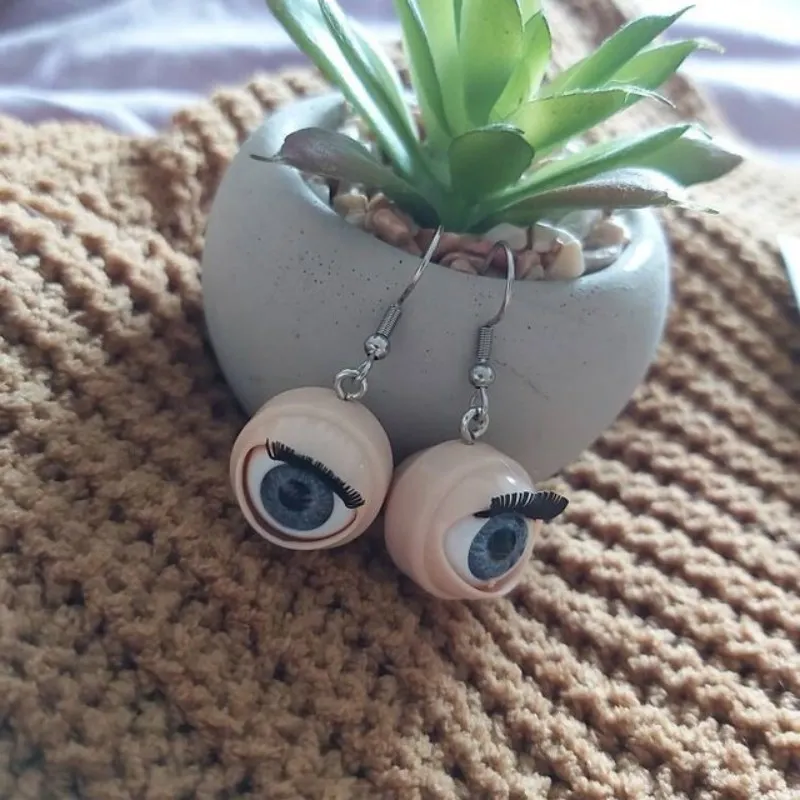 Funny Blinking Doll Eyeball Earrings, Creepy Weirdos Eyeball Drop Earrings, Witchy Punk Statement Eardrop, Spooky Jewelry