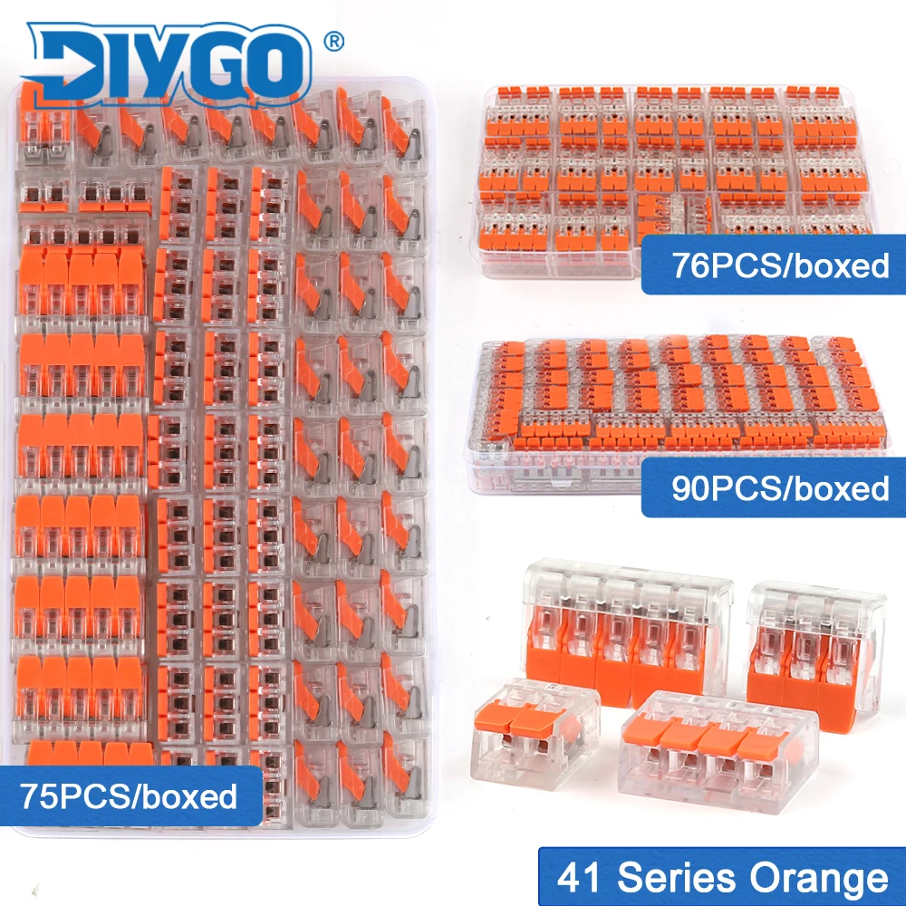 Wire Connectors With Orange Lever 221-412 413 414 415 Mini Fast Cable Universal Compact Wiring Conductor Push-in Terminal Block