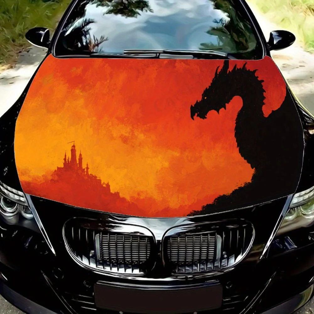 

Dragon Silhouette,Car Hood Decal, Self-Adhesive Waterproof PVC Car hood Sticker,Car Decoration Scratch Resistant Sticker Protect