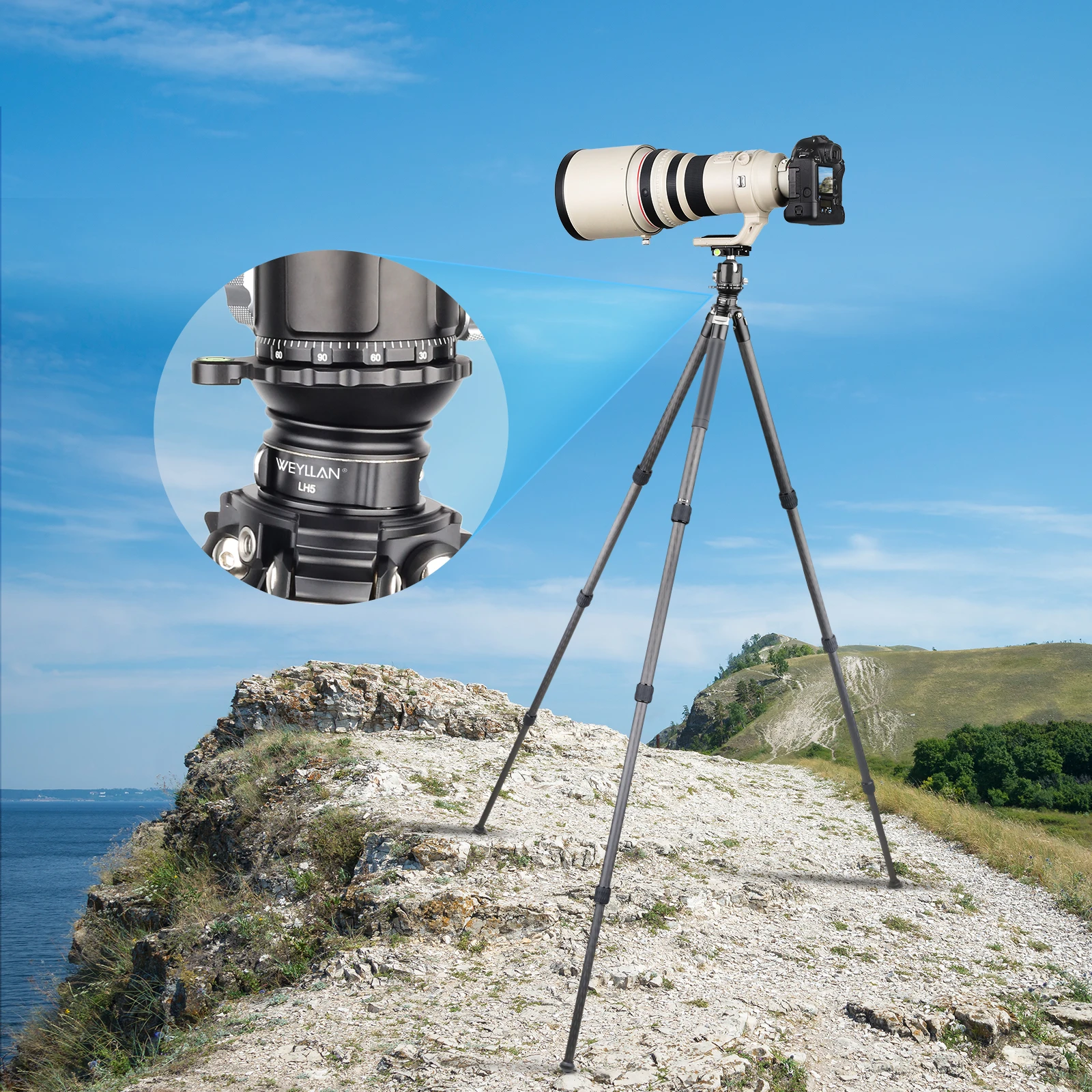 LH5 برأس ثلاثي القوائم من Weyllan ، قاعدة تسوية ، لوحة ضبط سريعة 3s ، تعديل أفقي لكانون ، نيكون ، كاميرا سوني DSLR