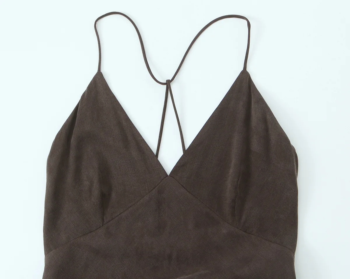 

Women's Vintage Halter Long Dress Distressed Brown High Street Summer Fashion 2025 Holiday Style
