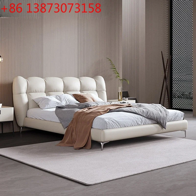 Italian minimalist leather bed modern doubl master bedroom 1.8 meters first layer cowhide bed soft bag wedding designer