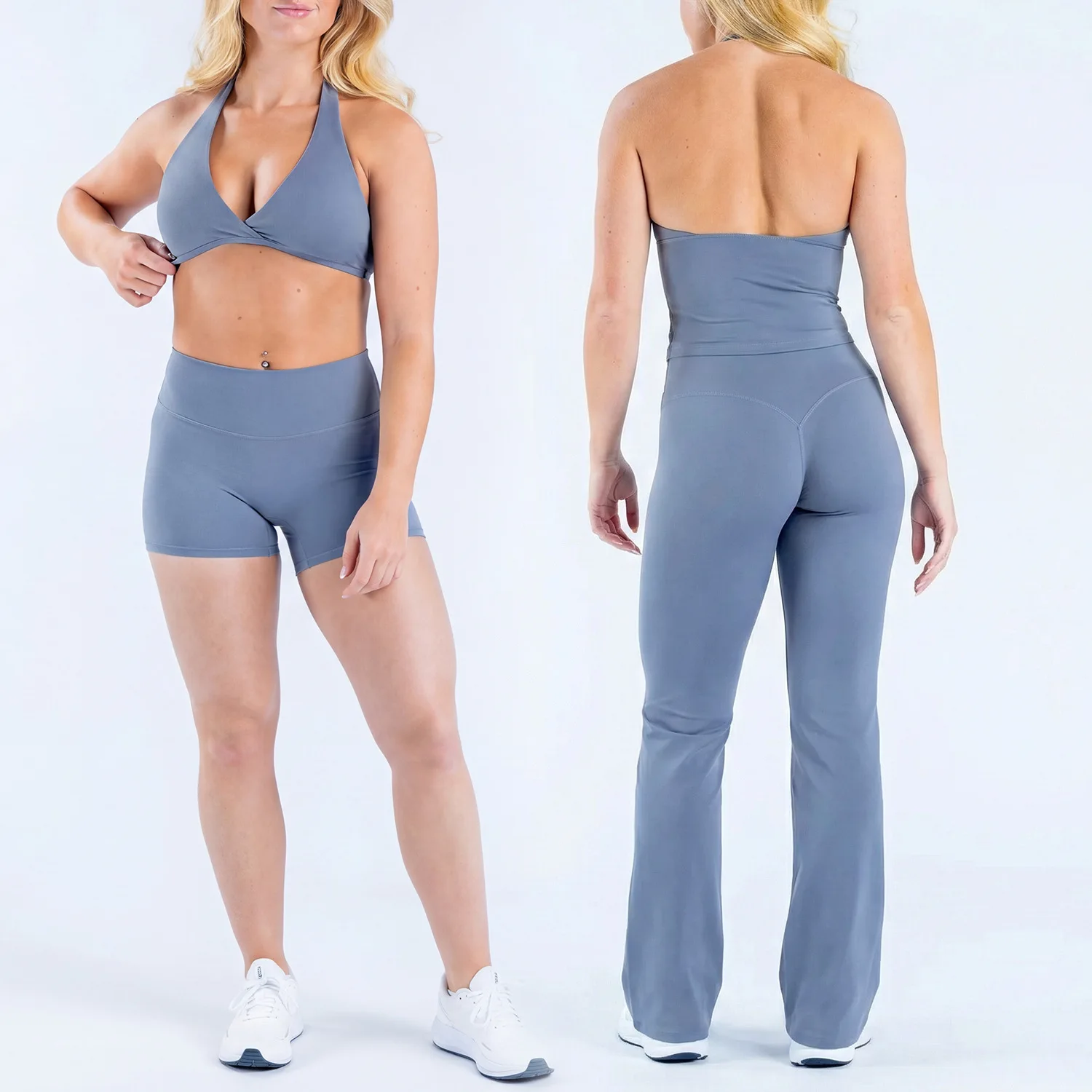 LOGO 2PCS Set High‑Quality Yoga Outfit Naked Feeling High Elastic Bra Butt Lifting Shaping Long Yoga Leggings Gym Activewear