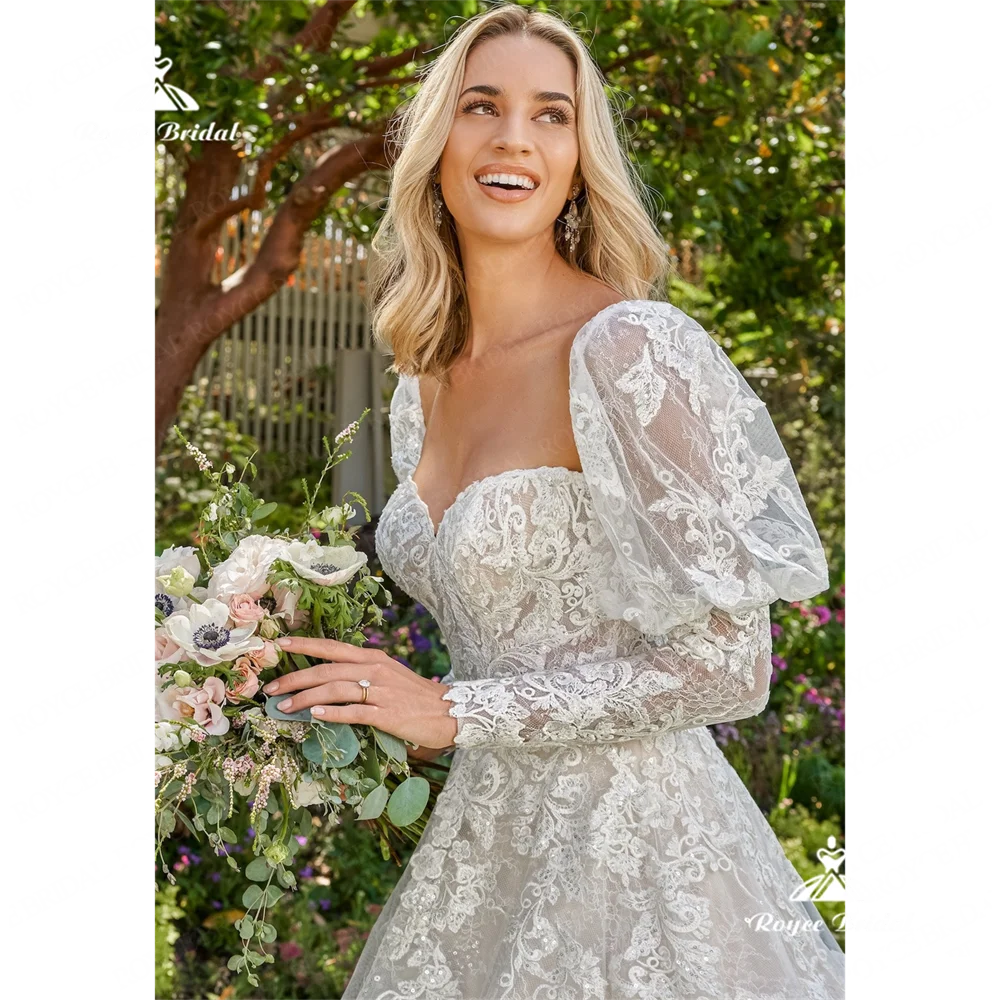 Roycebridal Sweetheart una línea vestido de novia 2025 manga larga corte tren vestido de novia personalizado vestidos de novia bodawedding pa