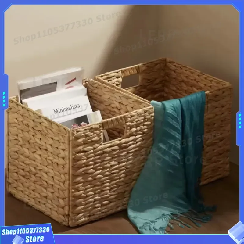 Handmade Natural Water Hyacinth Woven Basket Decorative Storage Box Sustainable Home Office Organizer Eco Friendly Decoration