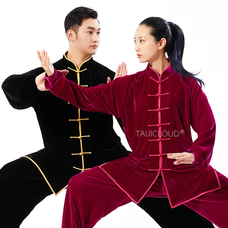 Women's Plush Velvet Tai Chi Uniform, Men's Chinese Style Kung Fu Practice Outfit for Morning Training & Martial Arts